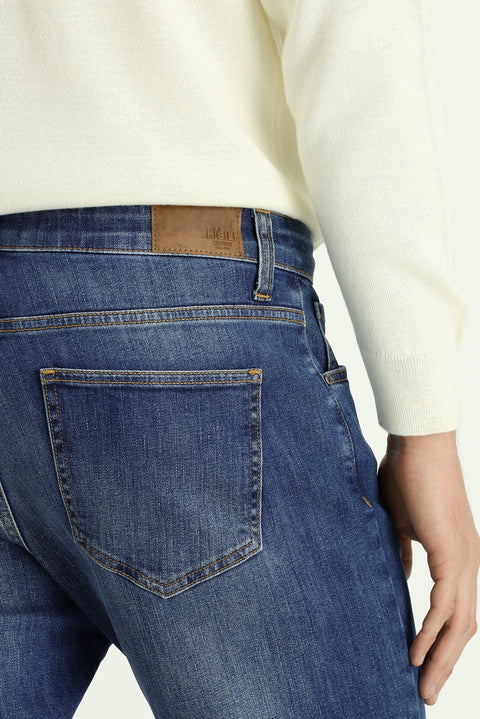 Koyu İndigo 7 Drop Slim Fit Dar Kesim Likralı Beş Cep Denim Pantolon