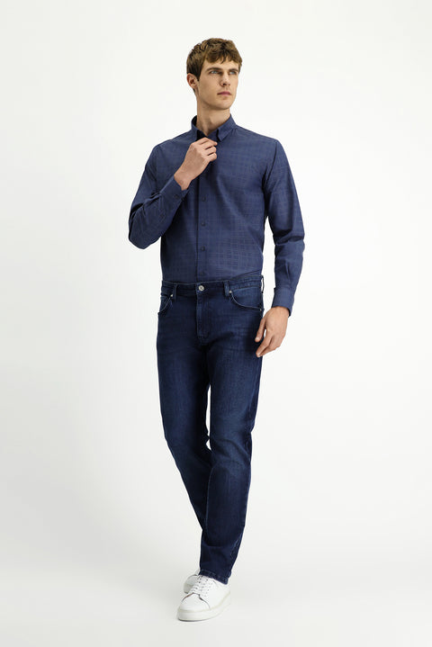 Koyu Mavi  6 Drop Regular Fit Standart Kesim Likralı Denim Pantolon