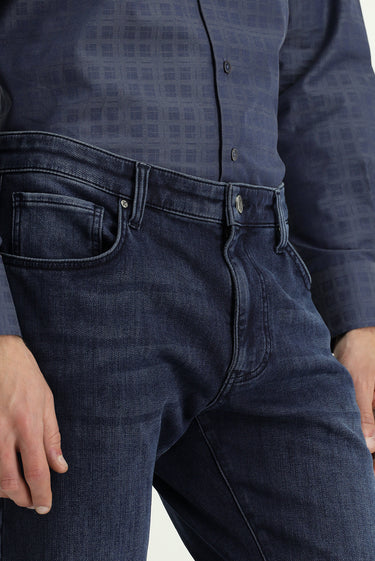 Koyu Mavi  Regular Fit Likralı Denim Pantolon