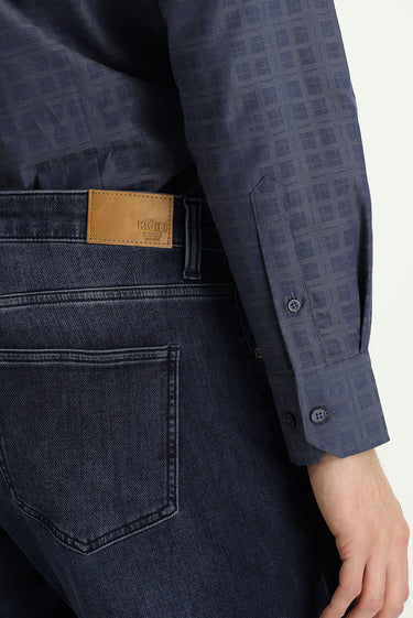 Koyu Mavi  Regular Fit Likralı Denim Pantolon