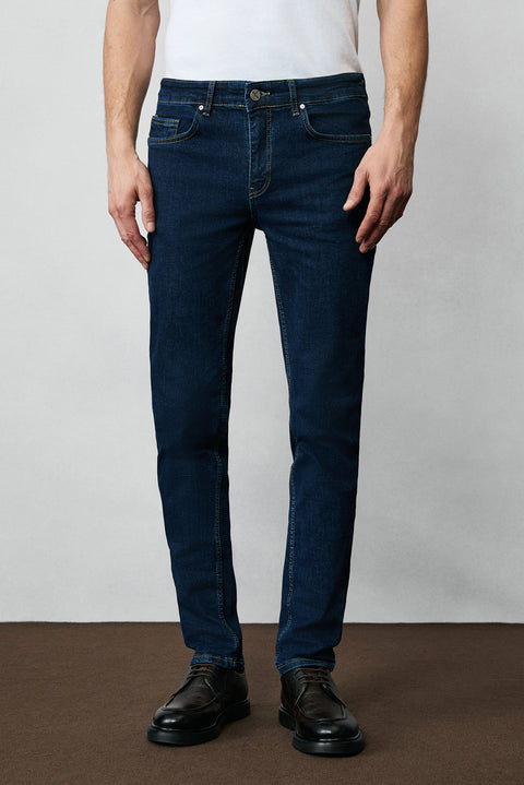 Koyu İndigo Regular Fit Standart Kesim Pamuklu Likralı Esnek 4 Mevsim Denim Pantolon