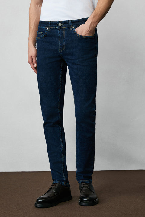 Koyu İndigo Regular Fit Standart Kesim Pamuklu Likralı Esnek 4 Mevsim Denim Pantolon