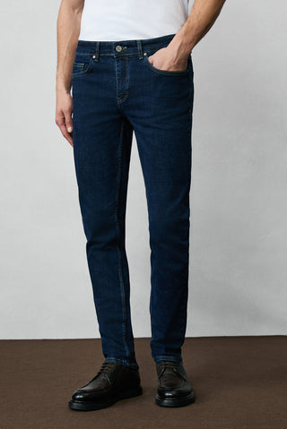  Koyu İndigo 7 Drop Slim Fit Dar Kesim Pamuklu Likralı Esnek 4 Mevsim Denim Pantolon
