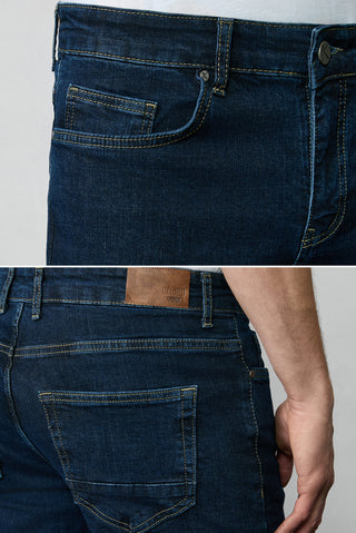  Koyu İndigo Regular Fit Standart Kesim Pamuklu Likralı Esnek 4 Mevsim Denim Pantolon