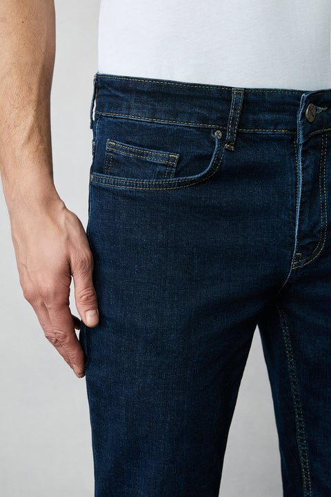 Koyu İndigo Regular Fit Standart Kesim Pamuklu Likralı Esnek 4 Mevsim Denim Pantolon