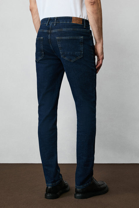 Koyu İndigo 7 Drop Slim Fit Dar Kesim Pamuklu Likralı Esnek 4 Mevsim Denim Pantolon