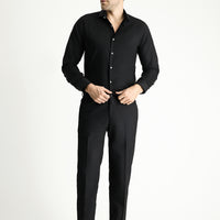Siyah Super Slim Fit Ekstra Dar Kesim Likralı Beli Lastikli İpli Klasik Kumaş Pantolon