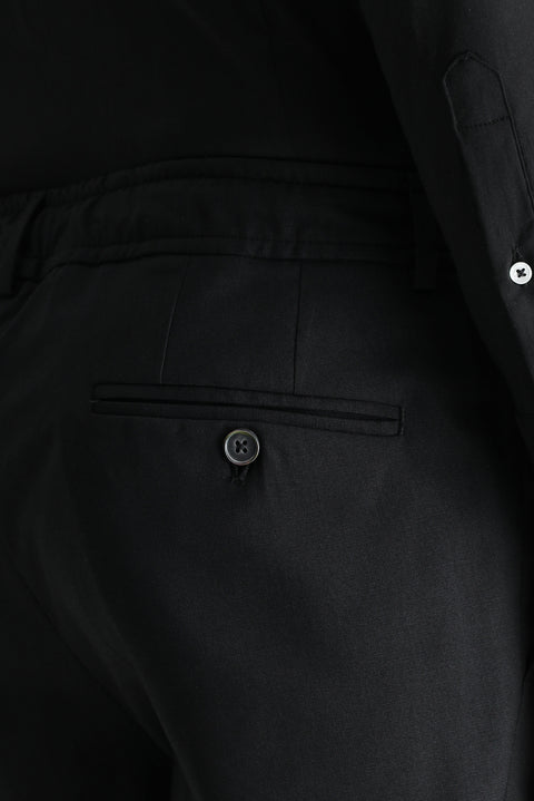 Siyah 7 Drop Super Slim Fit Eksra Dar Kesim Likralı Beli Lastikli İpli Klasik Kumaş Pantolon