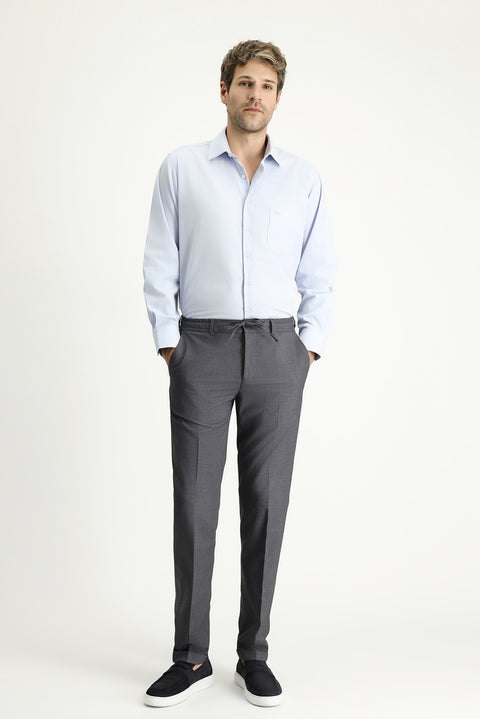 Koyu Füme 7 Drop Super Slim Fit Eksra Dar Kesim Likralı Beli Lastikli İpli Klasik Kumaş Pantolon