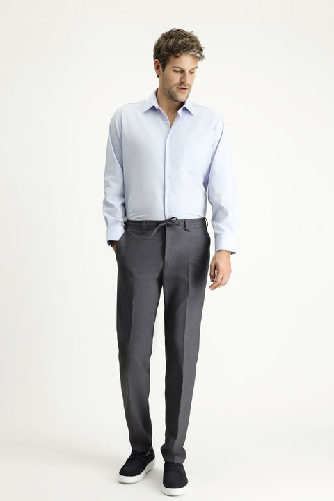 Koyu Füme 7 Drop Super Slim Fit Eksra Dar Kesim Likralı Beli Lastikli İpli Klasik Kumaş Pantolon