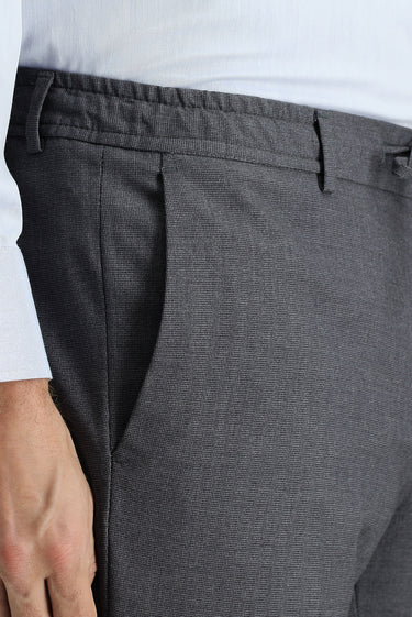 Koyu Füme Super Slim Fit Ekstra Dar Kesim Likralı Beli Lastikli İpli Klasik Kumaş Pantolon