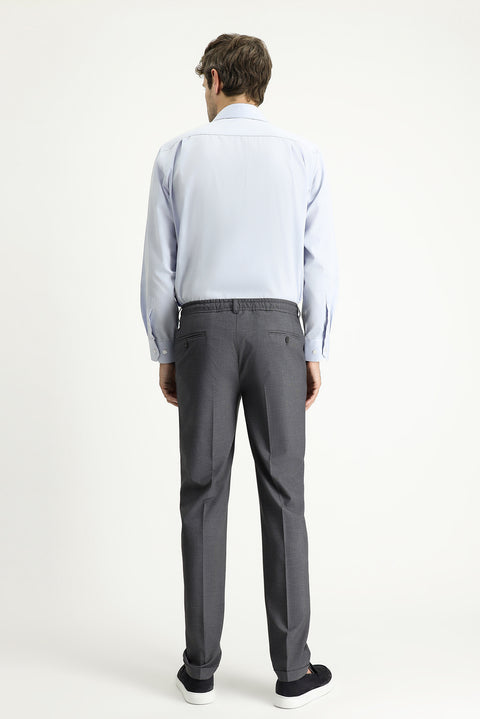 Koyu Füme 7 Drop Super Slim Fit Eksra Dar Kesim Likralı Beli Lastikli İpli Klasik Kumaş Pantolon