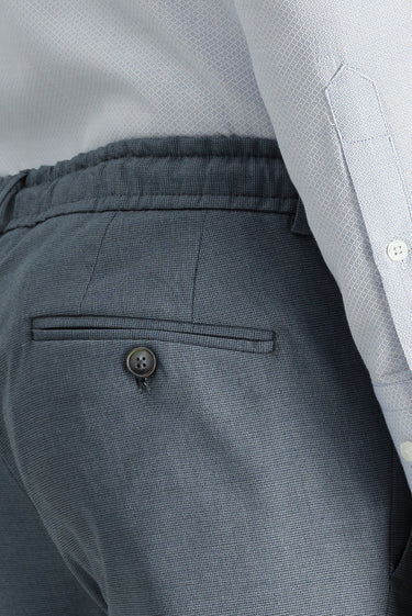 Koyu Mavi  Super Slim Fit Ekstra Dar Kesim Likralı Beli Lastikli İpli Klasik Kumaş Pantolon
