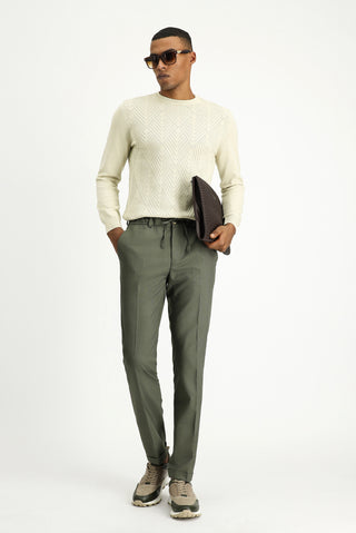  Küf Yeşili 7 Drop Super Slim Fit Eksra Dar Kesim Likralı Beli Lastikli İpli Klasik Kumaş Pantolon