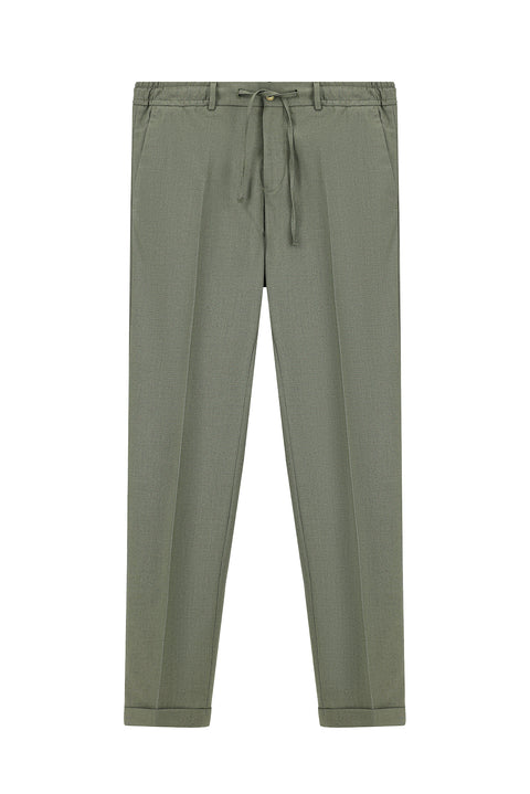 Küf Yeşili 7 Drop Super Slim Fit Eksra Dar Kesim Likralı Beli Lastikli İpli Klasik Kumaş Pantolon