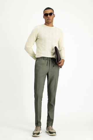  Küf Yeşili 7 Drop Super Slim Fit Eksra Dar Kesim Likralı Beli Lastikli İpli Klasik Kumaş Pantolon