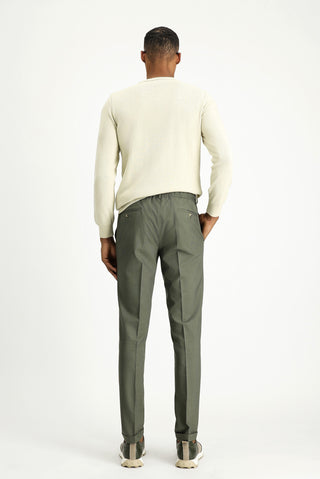  Küf Yeşili 7 Drop Super Slim Fit Eksra Dar Kesim Likralı Beli Lastikli İpli Klasik Kumaş Pantolon