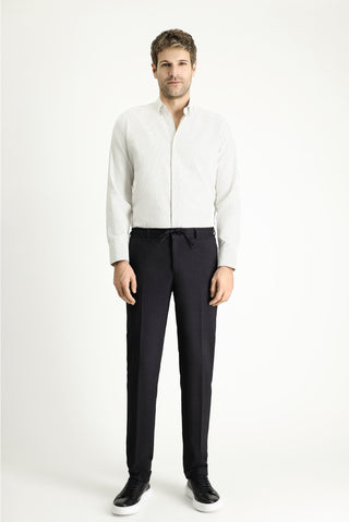  Siyah 7 Drop Super Slim Fit Eksra Dar Kesim Beli Lastikli İpli Likralı Desenli Klasik Kumaş Pantolon