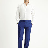 Saks Mavi Slim Fit Dar Kesim Desenli Likralı Klasik Kumaş Pantolon