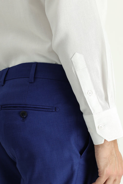 Saks Mavi 7 Drop Slim Fit Dar Kesim Desenli Likralı Klasik Kumaş Pantolon