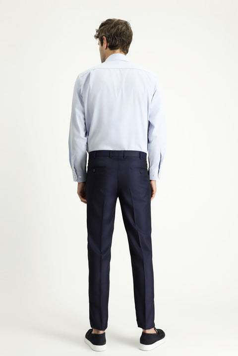 Koyu Lacivert 7 Drop Super Slim Fit Eksra Dar Kesim Desenli Likralı Klasik Kumaş Pantolon