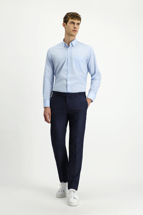 Koyu Lacivert 7 Drop Slim Fit Dar Kesim Desenli Likralı Klasik Kumaş Pantolon