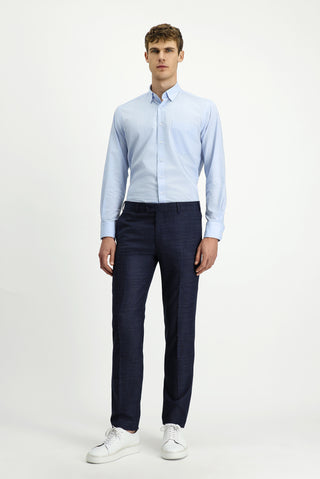  Koyu Lacivert Slim Fit Dar Kesim Desenli Likralı Klasik Kumaş Pantolon