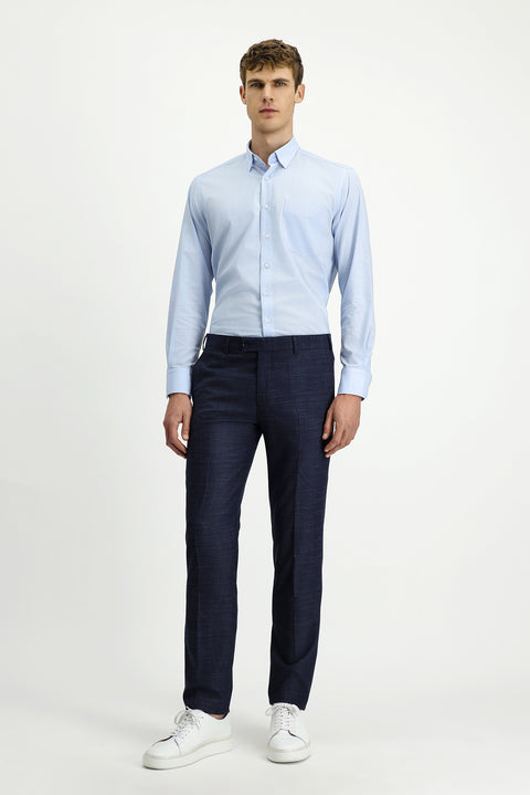 Koyu Lacivert 7 Drop Slim Fit Dar Kesim Desenli Likralı Klasik Kumaş Pantolon