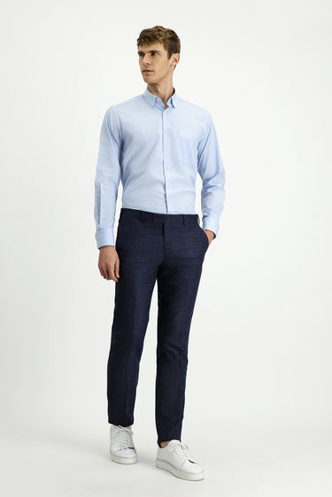  Koyu Lacivert Slim Fit Dar Kesim Desenli Likralı Klasik Kumaş Pantolon