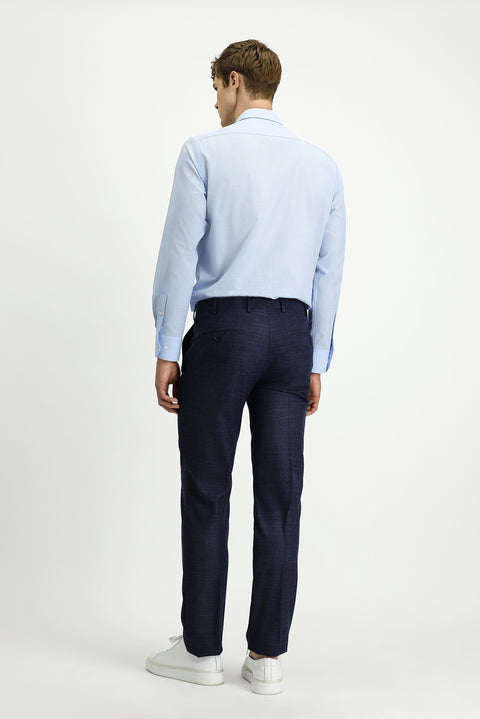 Koyu Lacivert 7 Drop Slim Fit Dar Kesim Desenli Likralı Klasik Kumaş Pantolon