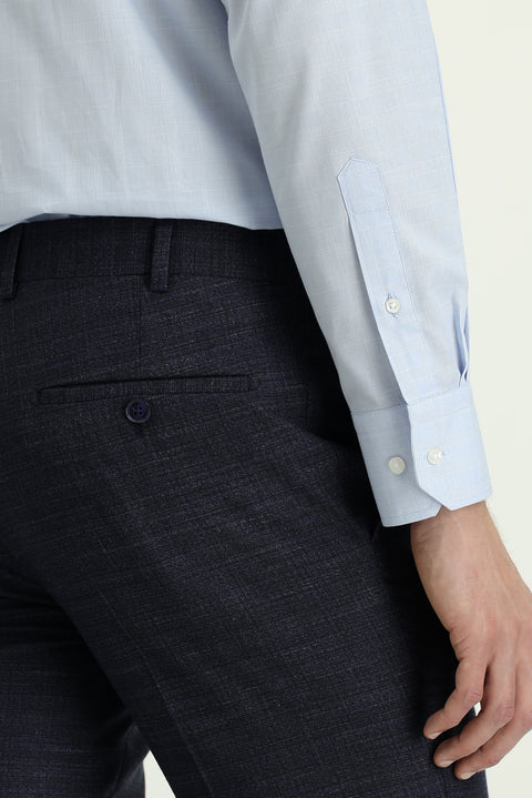 Koyu Lacivert 7 Drop Slim Fit Dar Kesim Desenli Likralı Klasik Kumaş Pantolon