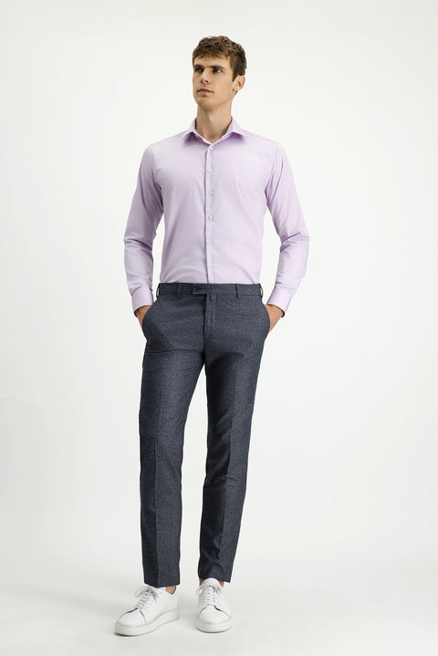 Orta Füme 7 Drop Slim Fit Dar Kesim Desenli Likralı Klasik Kumaş Pantolon