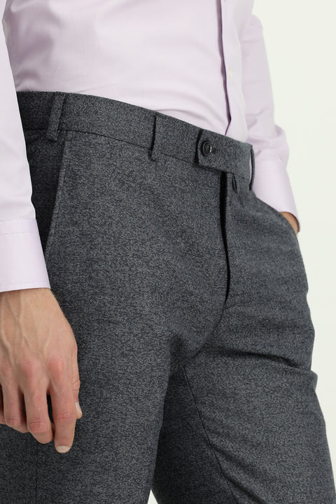Orta Füme 7 Drop Slim Fit Dar Kesim Desenli Likralı Klasik Kumaş Pantolon