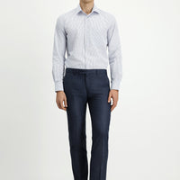 Orta Lacivert Slim Fit Dar Kesim Desenli Likralı Klasik Kumaş Pantolon