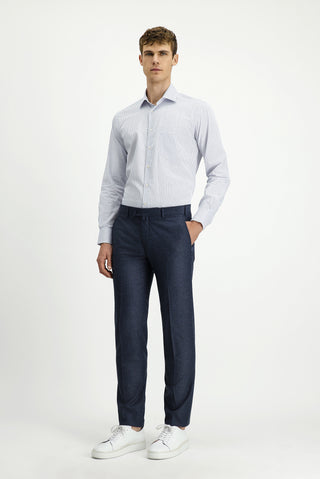  Orta Lacivert Slim Fit Dar Kesim Desenli Likralı Klasik Kumaş Pantolon