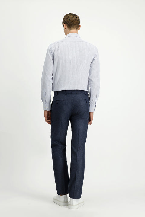 Orta Lacivert 7 Drop Slim Fit Dar Kesim Desenli Likralı Klasik Kumaş Pantolon