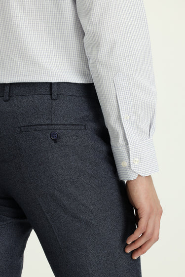 Orta Lacivert Slim Fit Dar Kesim Desenli Likralı Klasik Kumaş Pantolon