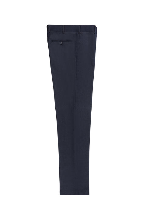 Koyu Lacivert 6 Drop Regular Fit Standart Kesim Likralı Desenli Klasik Kumaş Pantolon