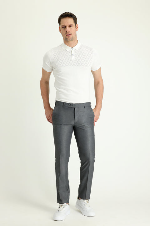 Orta Gri 4 Drop Relaxed Fit Rahat Kesim Klasik Kumaş Pantolon