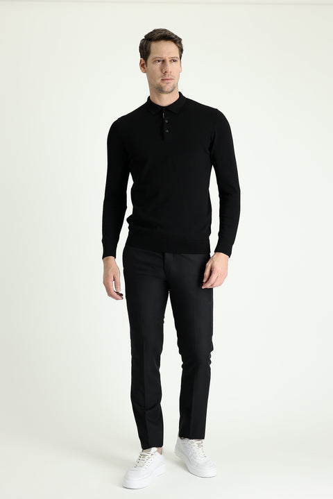 Koyu Siyah 7 Drop Slim Fit Dar Kesim Klasik Kumaş Pantolon