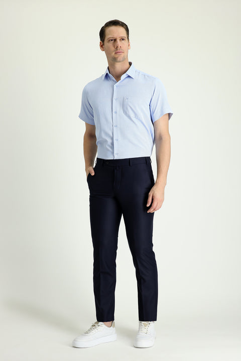 Koyu Lacivert 7 Drop Slim Fit Dar Kesim Klasik Kumaş Pantolon