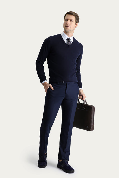 Dark Navy 6 Drop Regular Fit Standard Cut Classic Fabric Trousers