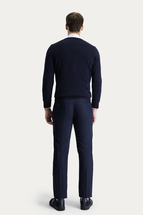 Dark Navy 6 Drop Regular Fit Standard Cut Classic Fabric Trousers