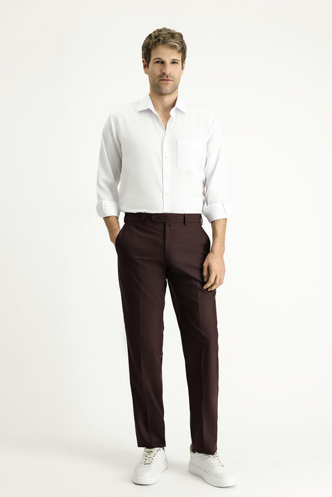 Dark Burgundy 6 Drop Regular Fit Standard Cut Classic Fabric Trousers