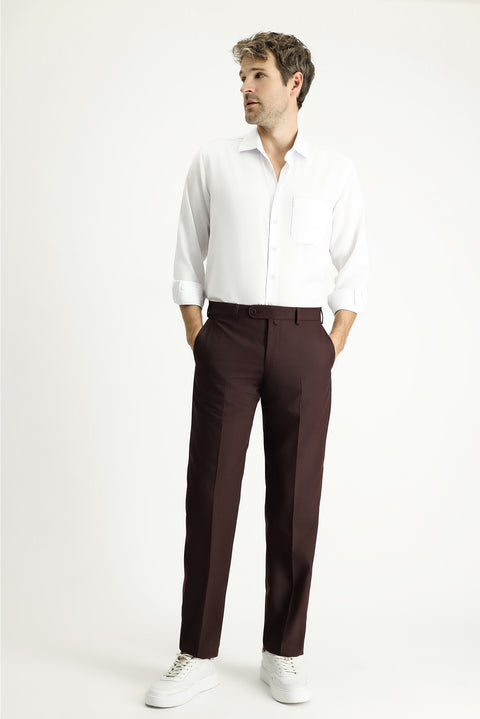 Dark Burgundy 6 Drop Regular Fit Standard Cut Classic Fabric Trousers