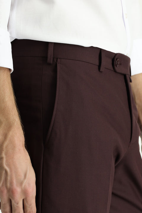 Dark Burgundy 6 Drop Regular Fit Standard Cut Classic Fabric Trousers