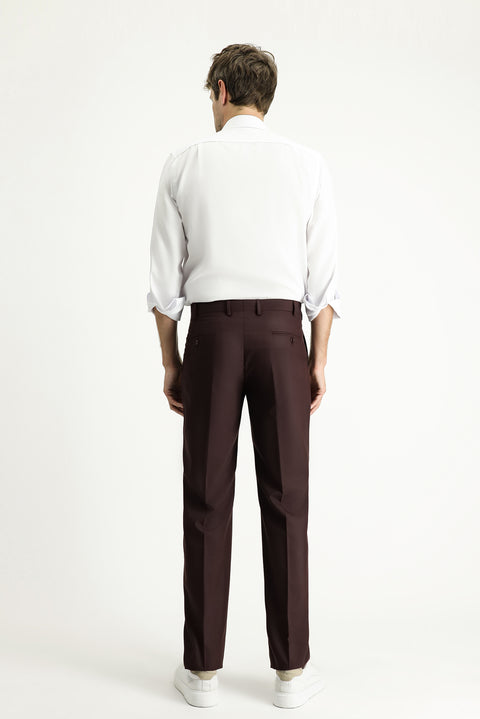 Dark Burgundy 6 Drop Regular Fit Standard Cut Classic Fabric Trousers