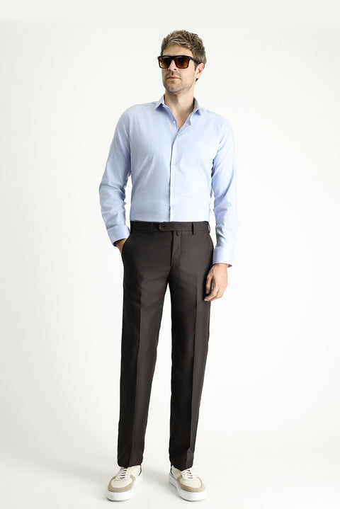 Dark Brown 7 Drop Slim Fit Classic Fabric Trousers