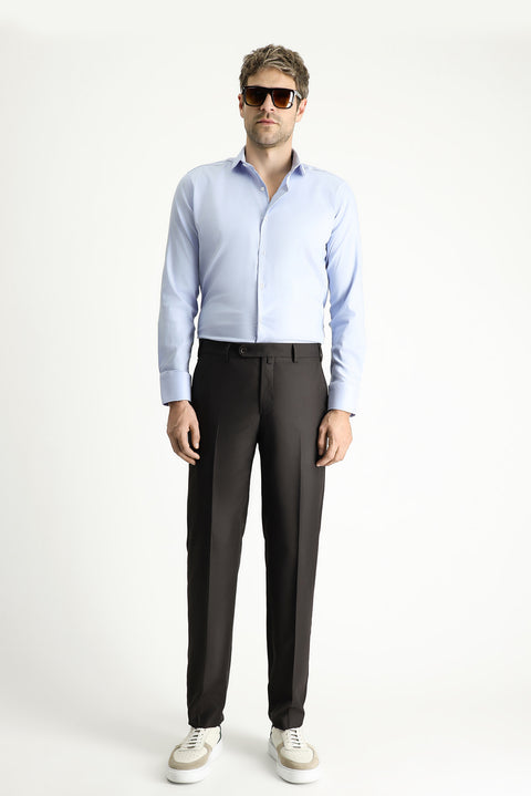 Dark Brown 7 Drop Slim Fit Classic Fabric Trousers