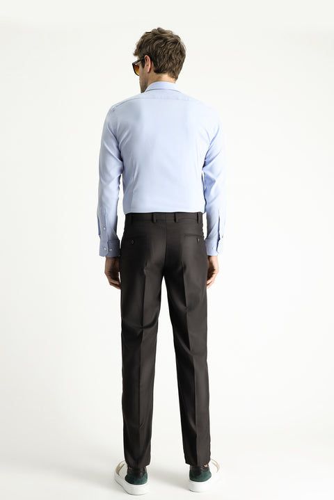 Dark Brown 7 Drop Slim Fit Classic Fabric Trousers
